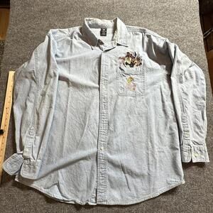 Vintage Light Blue Denim Shirt with Embroidered Graphics
